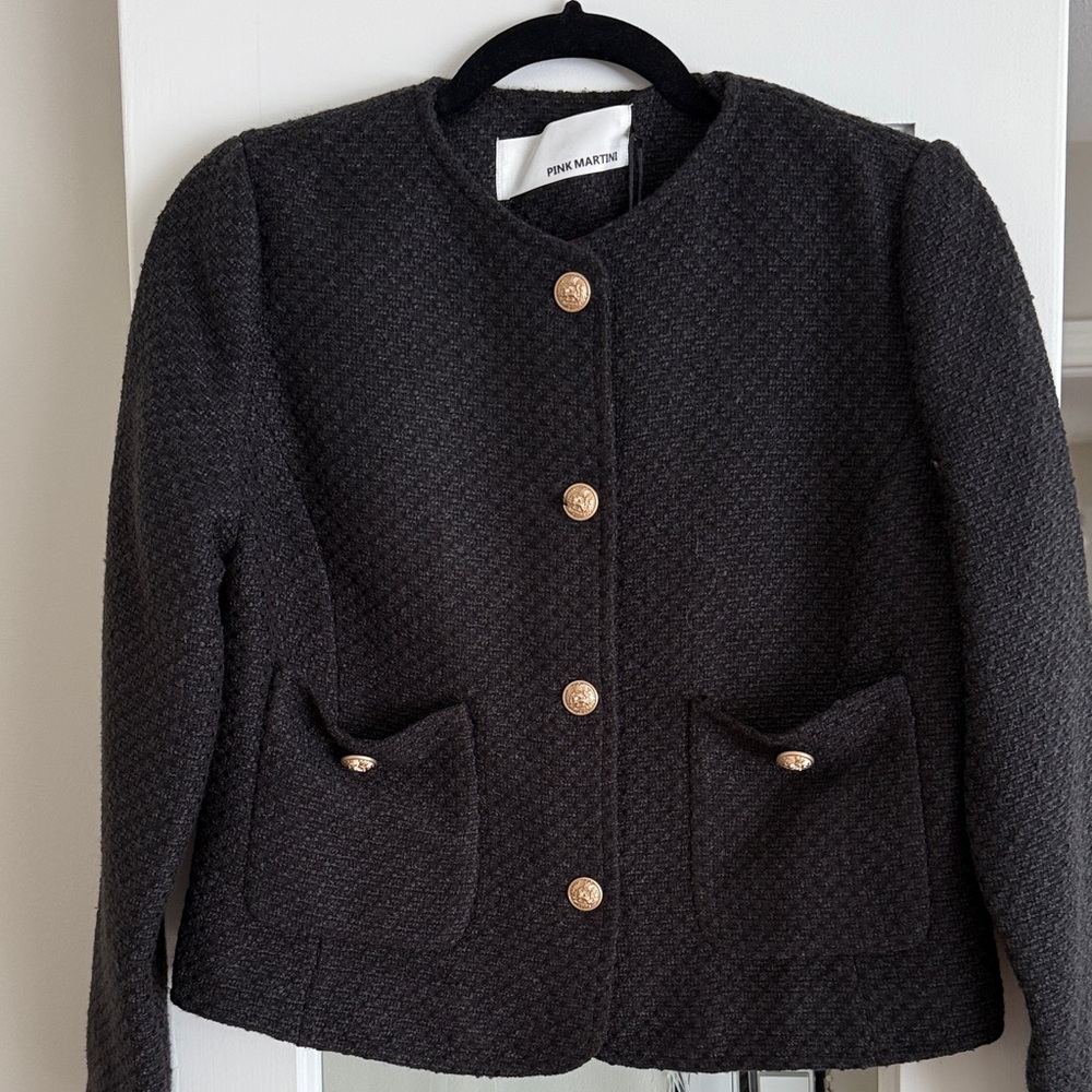 Pink Martini Textured Black Blazer with Gold Buttons